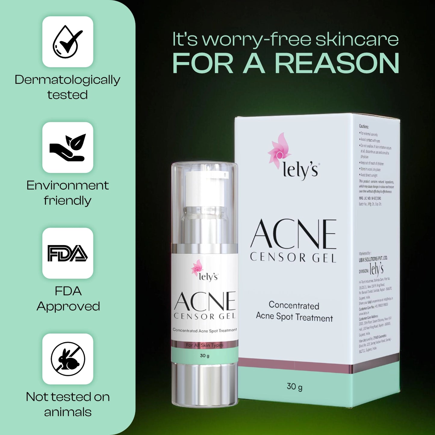 Lelys Acne Censor Gel – Acne Removal Gel, Spot Treatment Gel For Pimple Free Skin | Anti-Acne Gel