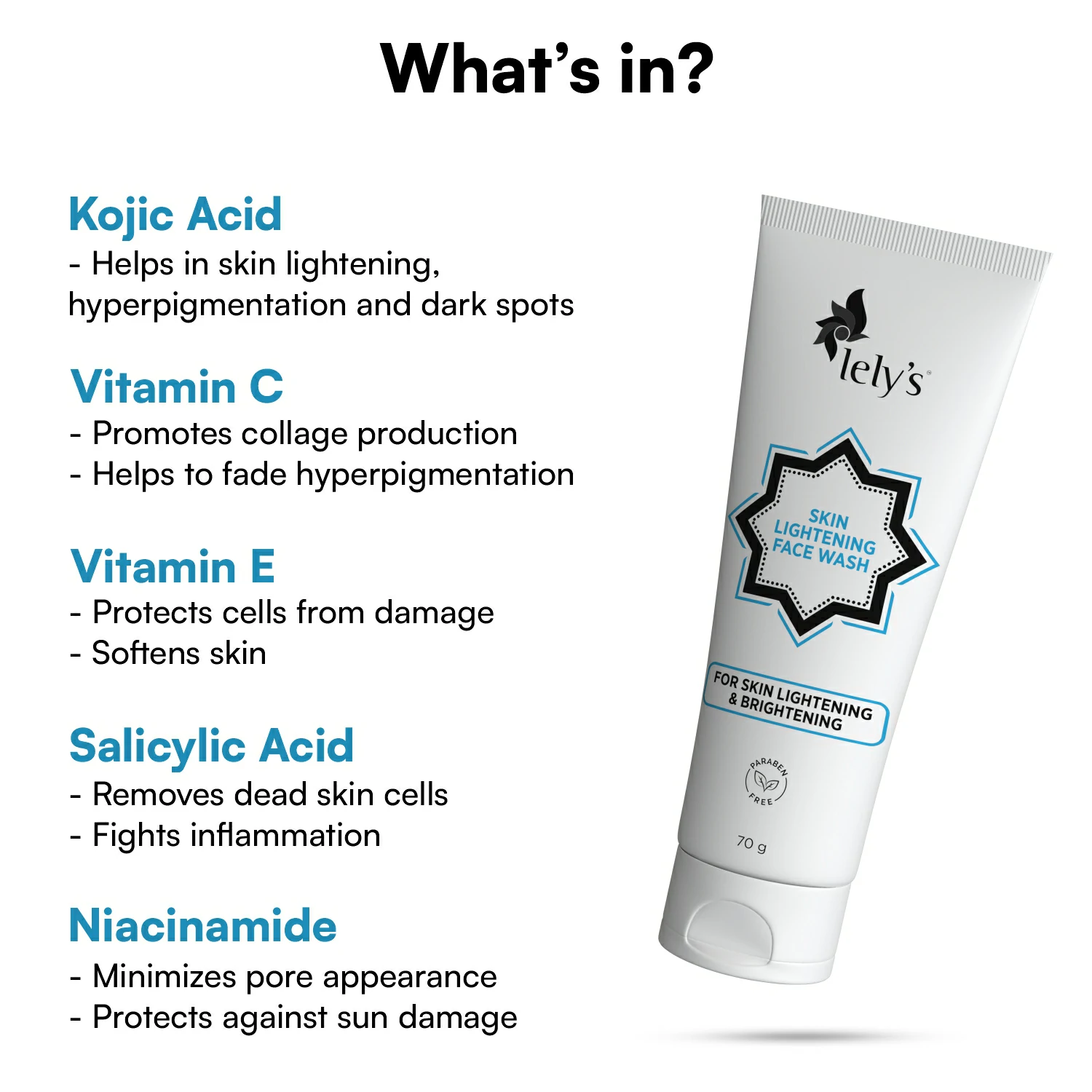 Main ingredients for skin lightening face wash